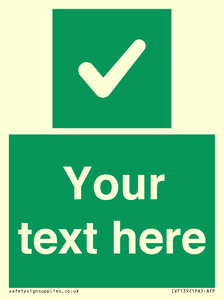 Custom green background, green square with tick sign